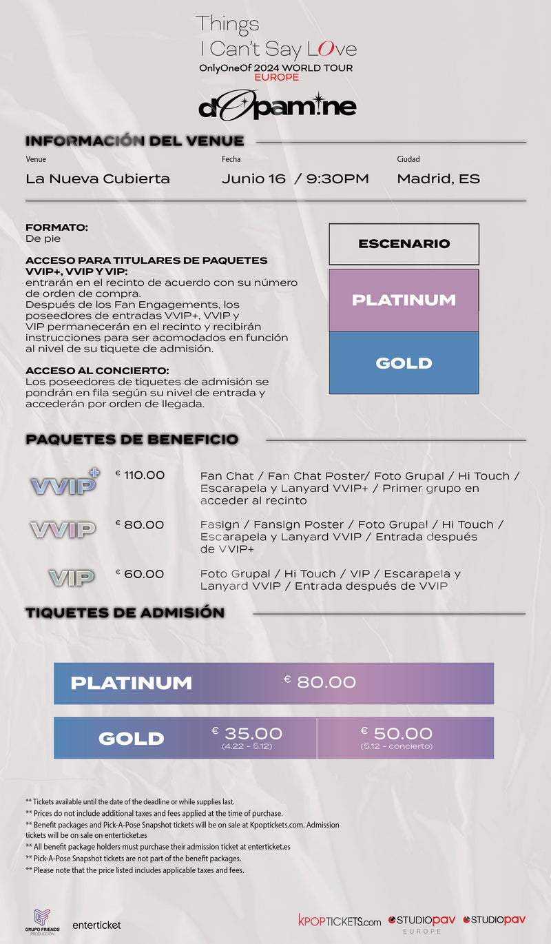 ONLYONEOF - MADRID - VVIP BENEFIT PACKAGE
