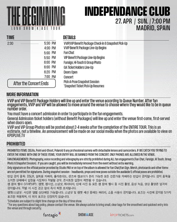 LUN8 - MADRID - VVIP BENEFIT PACKAGE